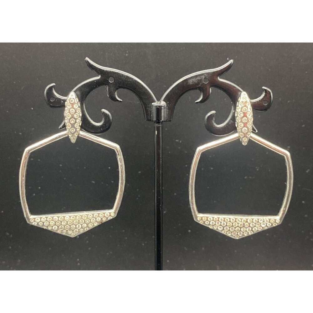 Kendra Scott Selena Earrings Silver Plated Pave Crystal Open Frame Pierced